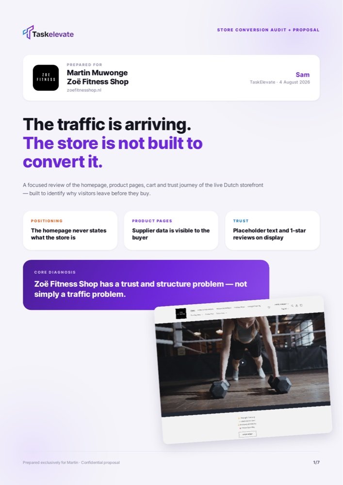 Zoe Fitness store conversion audit cover