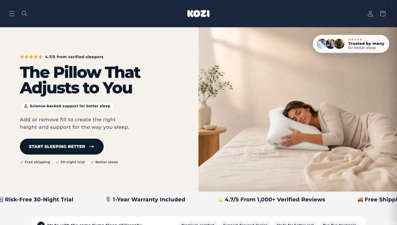 Kozi storefront designed and built by TaskElevate